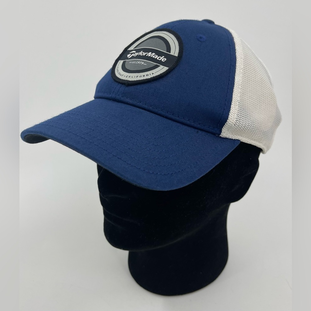 TaylorMade Patch Blue & White Mesh Trucker Baseball Hat Adjustable Golf Cap NWT